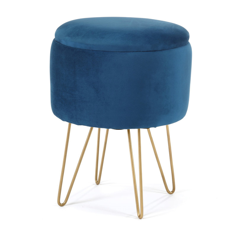 Ahavah 35cm Wide Velvet Tufted Circle Pouf Ottoman with Storage, Marine