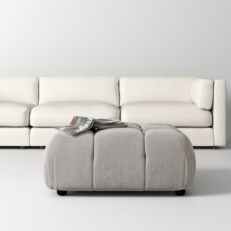 Reva Upholstered Ottoman, Pebble Gray Corduroy