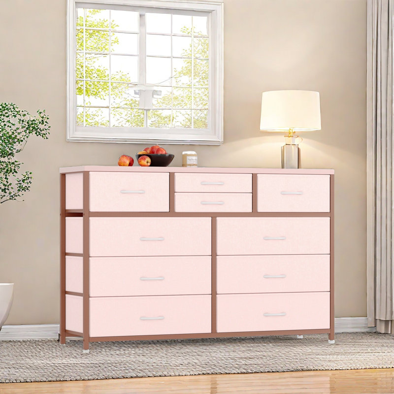 10 Drawers Dresser, Fabric Storage Drawers For Closets, Pink