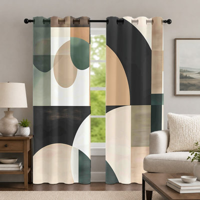 Rideaux abstraits géométriques 2 pièces, rideaux de style Mid-Century moderne, rideaux à œillets imprimés à blocs de couleurs contrastants, habillage de fenêtre pour le décor de la chambre à coucher