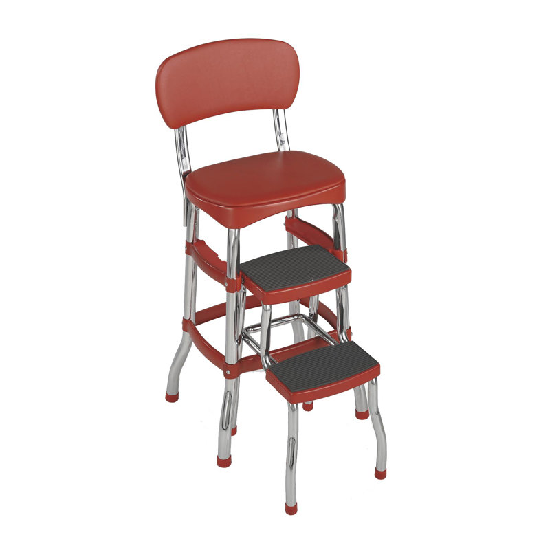 Retro Upholstered Counter Stool, Red