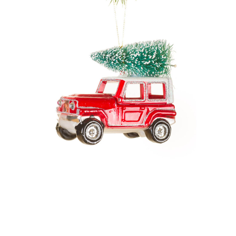 Ornement suspendu en verre rouge Jeep