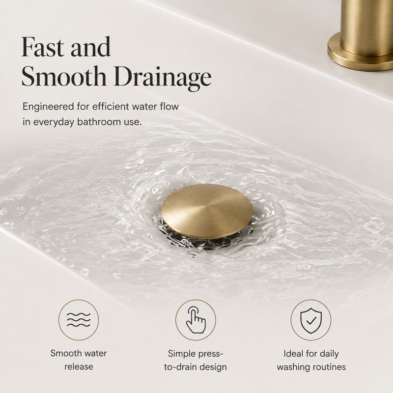 Bathroom Sink Pop-Up Drain With Overflow, Brushed Gold