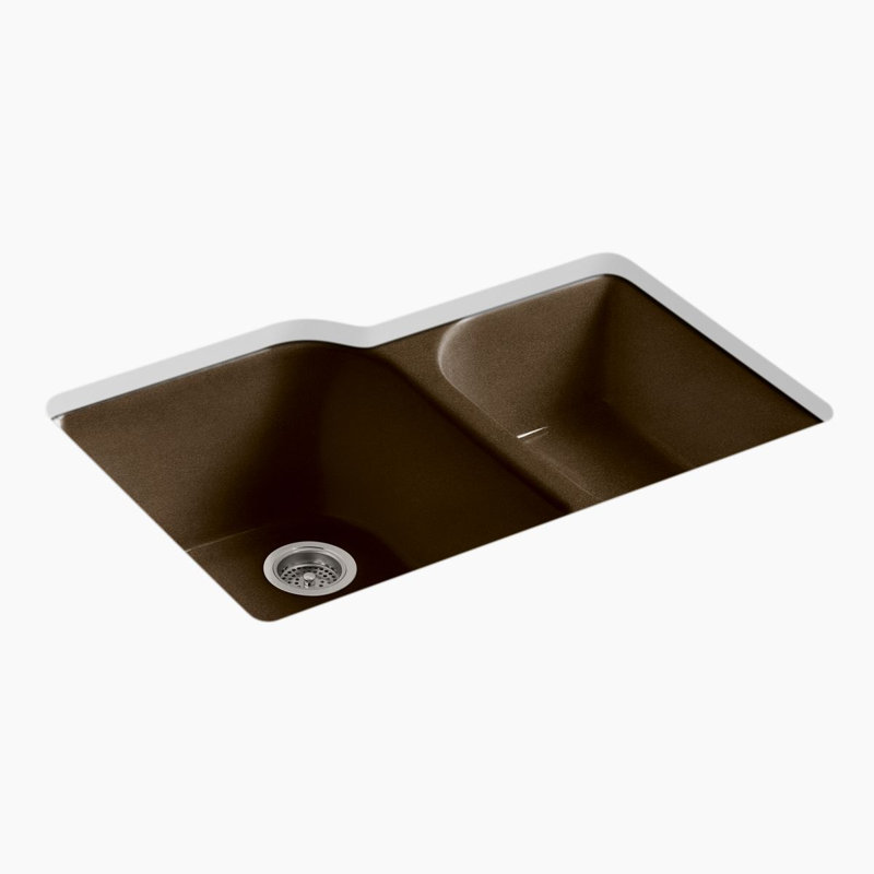 Executive Chef 33" L x 22" W Undermount Kitchen Sink with 4 Oversize Faucet Holes, Black/Tan
