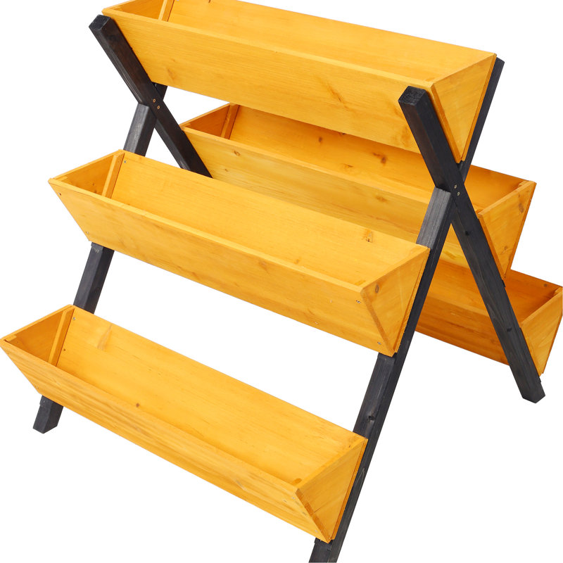 3 lit de jardin surélevé vertical en bois avec pieds pour fleurs, herbes et légumes - pot de fleurs brun, pour les jardins de fleurs de la cour