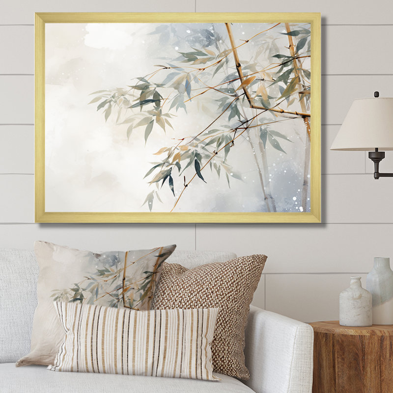 Gold Framed Minimalist Bamboo Serenity Canvas Print, 12" x 20"
