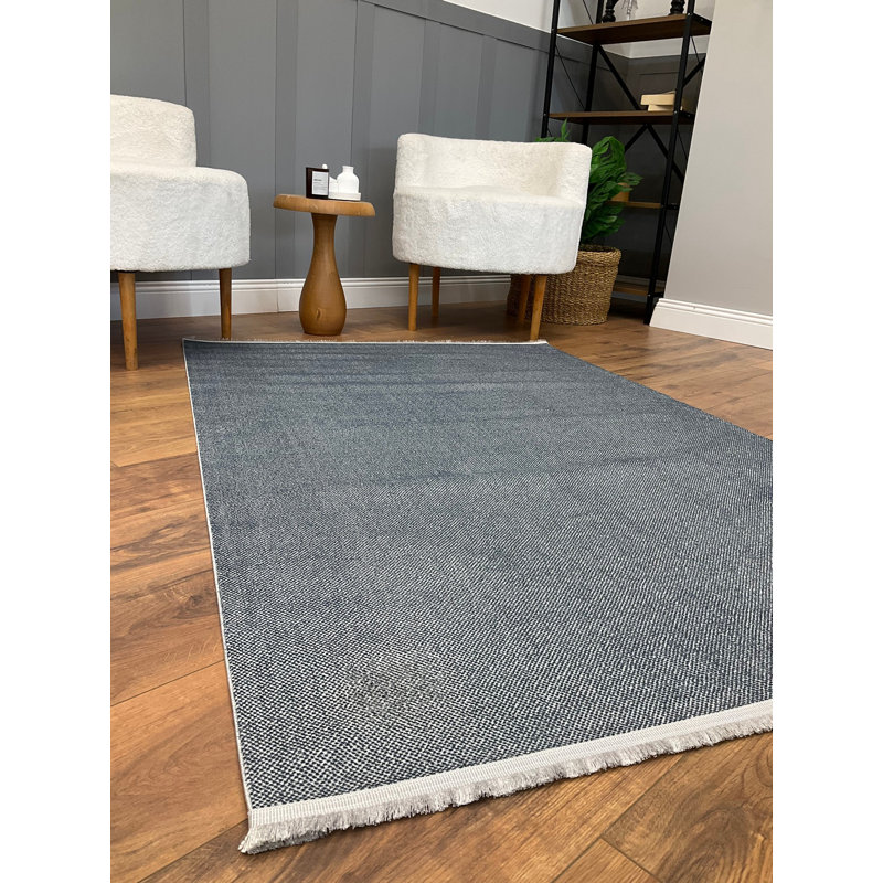 Nesbitt 100% Bamboo Area Rug, 2.6 x 9.8 Feet, Antibacterial & Non-Slip Underside | Total Thickness: 0.3 Inches | Dry Cleanable, Elegant Blue Design, Perfect for Living Room & Bedroom Decor, Eco-Friendly & Durable