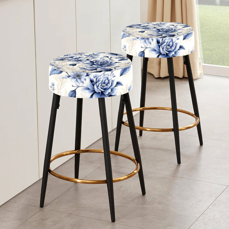 Ensemble de 2 tabourets de bar style victorien rococo bleu cobalt victorien