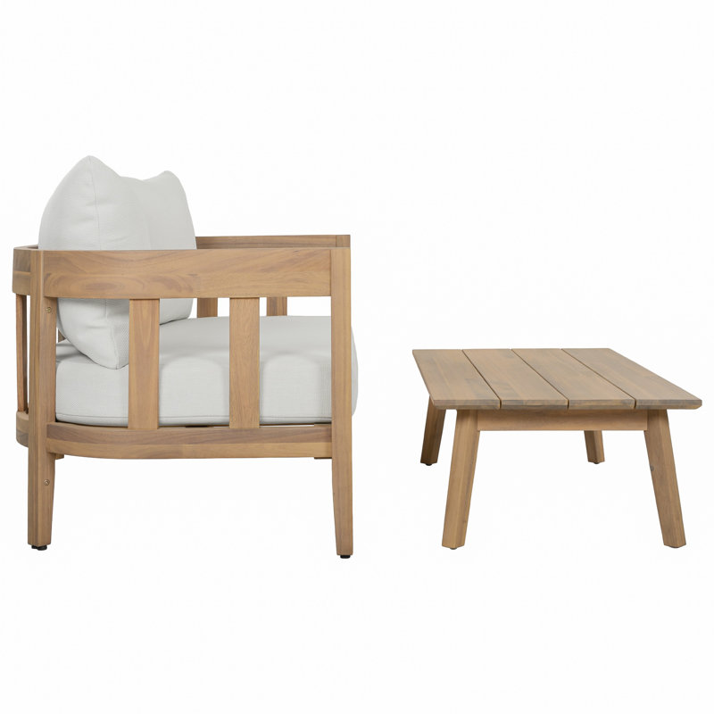Dasmon Patio Bench + Table, Oak/Ivory
