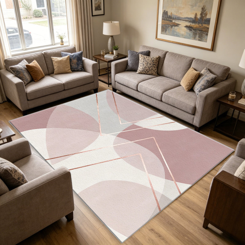Blush Rose Gold Abstract Geometric carpet-easy to clean, machine-washable, soft and comfortable; suitable for door mats, kitchens, living rooms, bedrooms, corridors, and laundry areas. Easy to clean, durable carpet for home decoration.