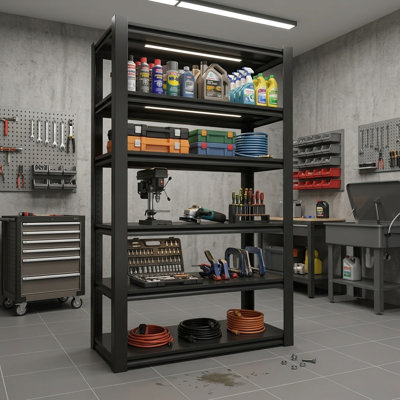 Étagère de rangement à 6 niveaux pour garage, étagère de rangement réglable en métal robuste de H 83 po x l 48 po, capacité de 2 000 lb pour le garage et l'entrepôt, noir