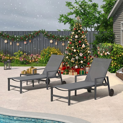 Outdoor Powder Coated Aluminum Frame Chaise Lounge with Table by Purple Leaf