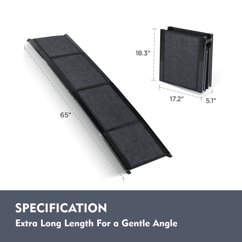 Rampe pliante pour animaux 65 po x 17,2 po pour véhicule, surface antidérapante, idéal pour les chiens de taille moyenne et grande, léger et portatif pour chien de 65 po de long