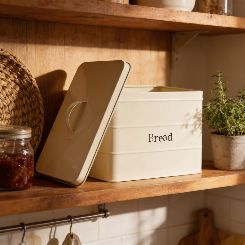 Harbour Housewares - Vintage Metal Kitchen Bread Bin, Cream