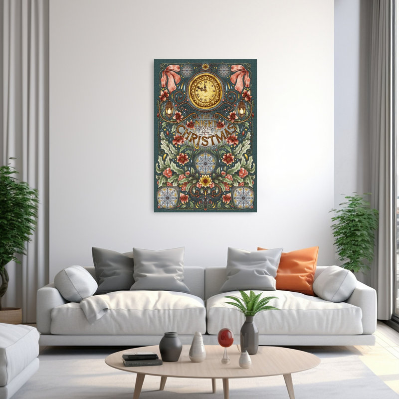 La nuit avant Noël, impression élégante de poinsettia traditionnel d'hiver classique, 60" H x 40" W