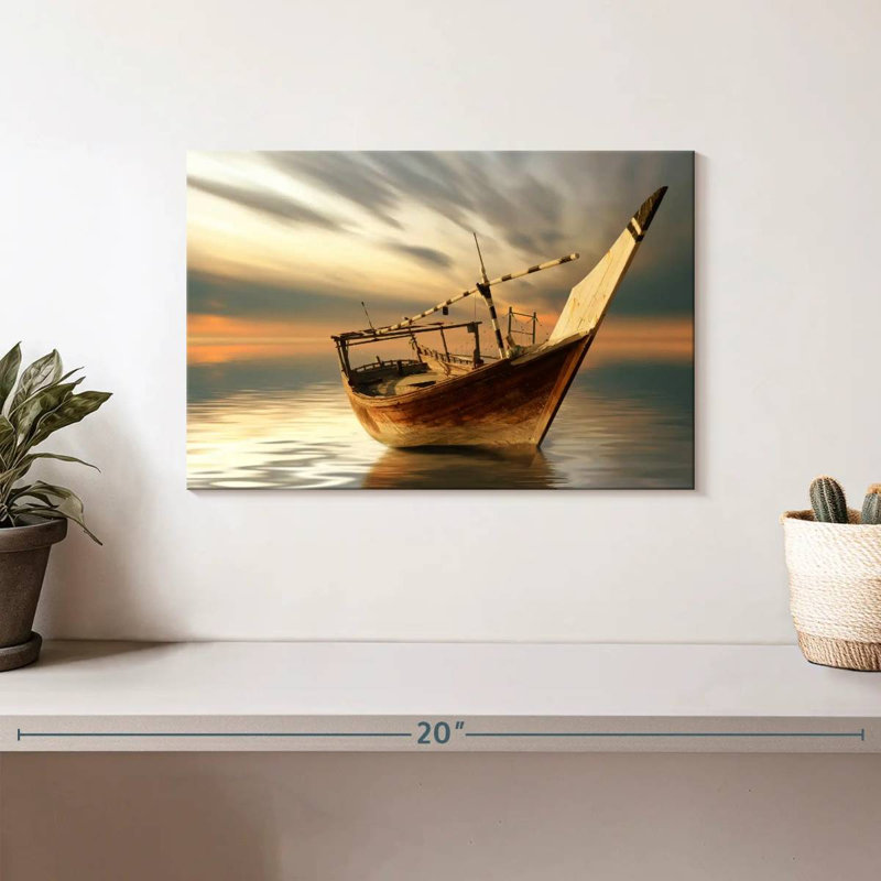 Bateau Mehar au coucher du soleil, H 8 po x l 12 po