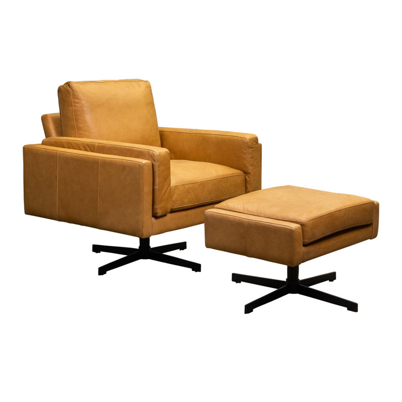 Spencer Swivel Ottoman in Kudos Seagrass, Kudos Chamois