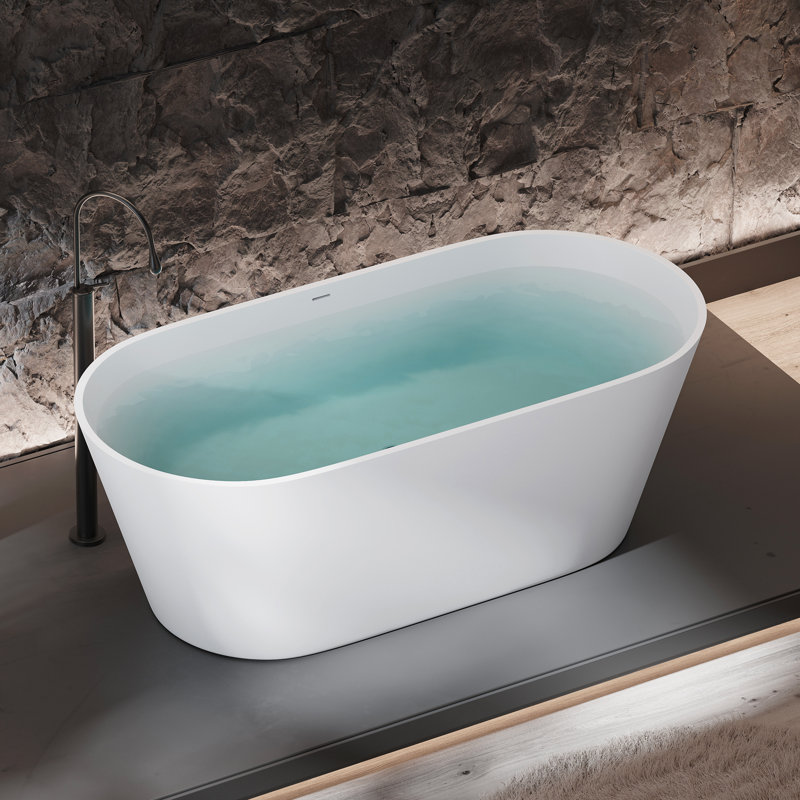 Baignoire de trempage autoportante à surface solide de 63 pouces KAKUSIGA pour salle de bain