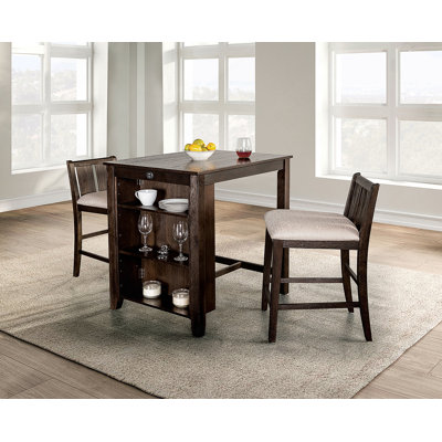 Ensemble de salle à manger 3 pièces de style transitionnel avec table et chaises, avec tablettes de rangement et prise USB pour une commodité de salle à manger moderne