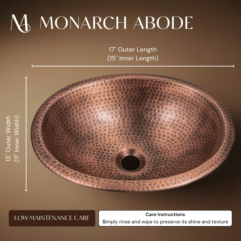 Pure Copper Hand Hammered Oval Drop-In Bathroom Vanity Sink 17"