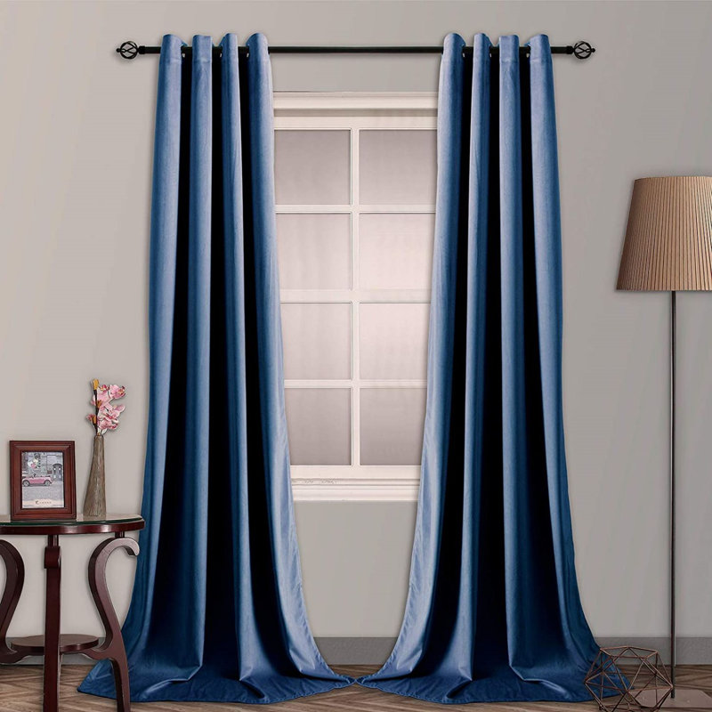 Paire de rideaux occultant en velours de couleur unie avec œillets Castres pour la maison et le bureau Castres, Crème / jaune