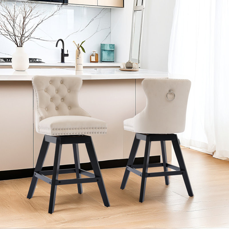 Swivel Upholstered Counter Stool(Set Of 2), Beige