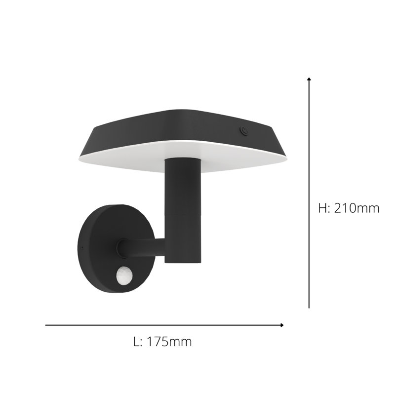 Stephonie Matte Black 21cm H Solar Powered Integrated LED Frosted Glass Outdoor Armed Sconce