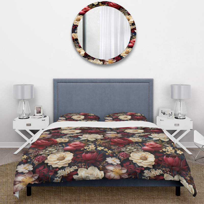 Ensemble de housse de couette à motif floral en microfibre Victorian Royal Burgundy III