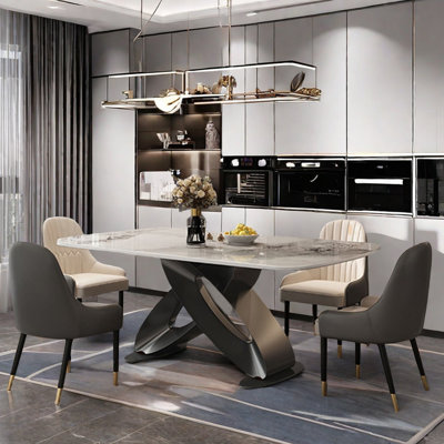 Italian style luxury rectangular dining table set.