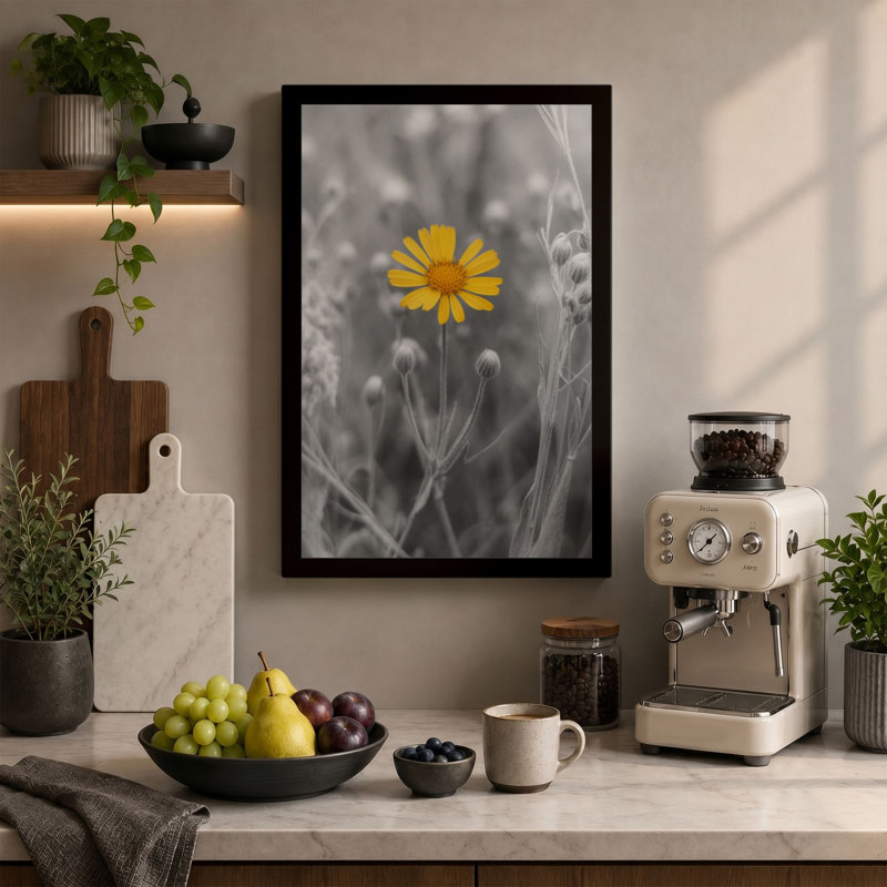 Solitary Yellow Bloom Modern - Wrapped Canvas, 36x24 - 91.4 x 61.0 cm, White Border