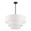 Lustre suspendu moyen en bronze 5 lumières avec abat-jour rigide en tissu blanc cassé fabriqué à la main-1678665280-1678665295