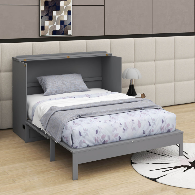Lit escamotable double avec tiroirs, Gris