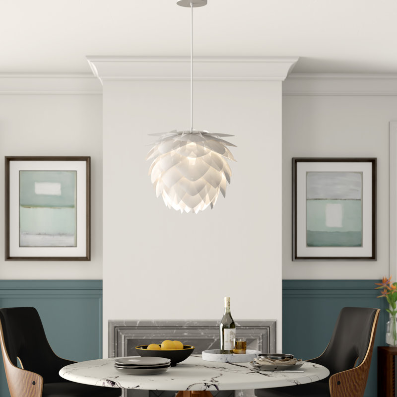 Luminaire suspendu unique en son genre à 1 lumière, Blanc, blanc, H 17,7 po x l 17,7 po x P 17,7 po
