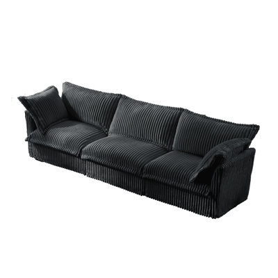 Larane Slipcovered Corduroy Sectional 3-Seater Sofa with Pillows
