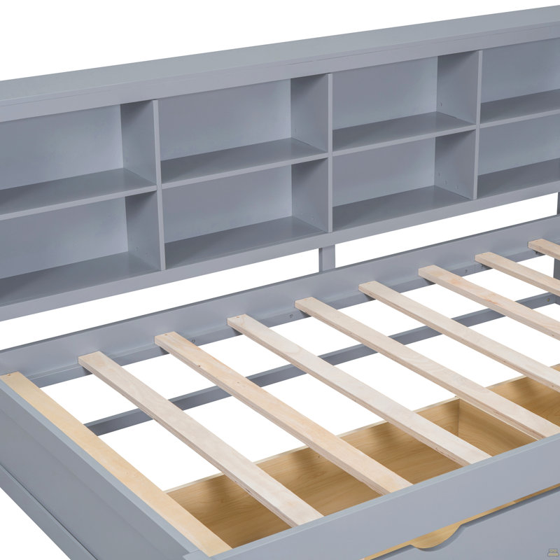 Wooden Twin Size Daybed With 2 Drawers, Daybed With Storage Shelf And USB Charging Ports, Gray
