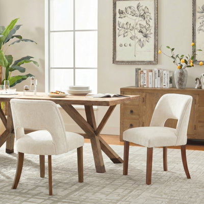 Upholstered Side Dining Chairs with Wood Legs Set of 2