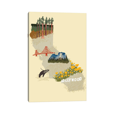 Illustrated State-California by Jacob Green - Wrapped Canvas Gallery-Wrapped Canvas Giclée