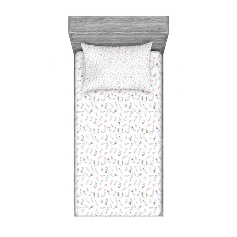Microfiber Floral Sheet Set, Twin Sheet Set with Fitted Sheet, Leaf