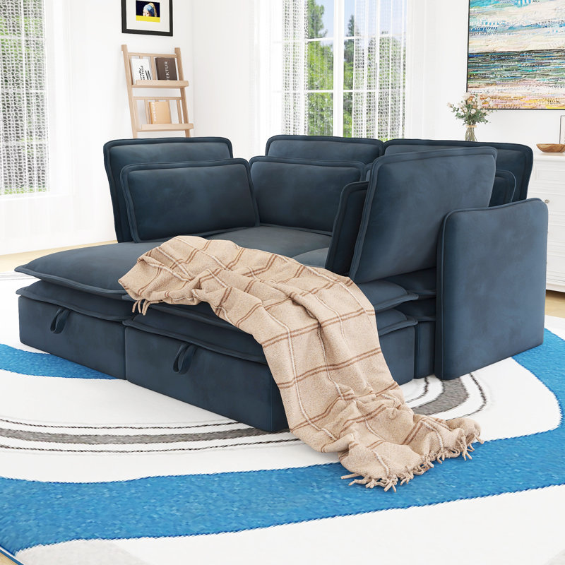 Canapé modulaire à deux couches, librement modulable, à 4 places avec rangement, Bleu