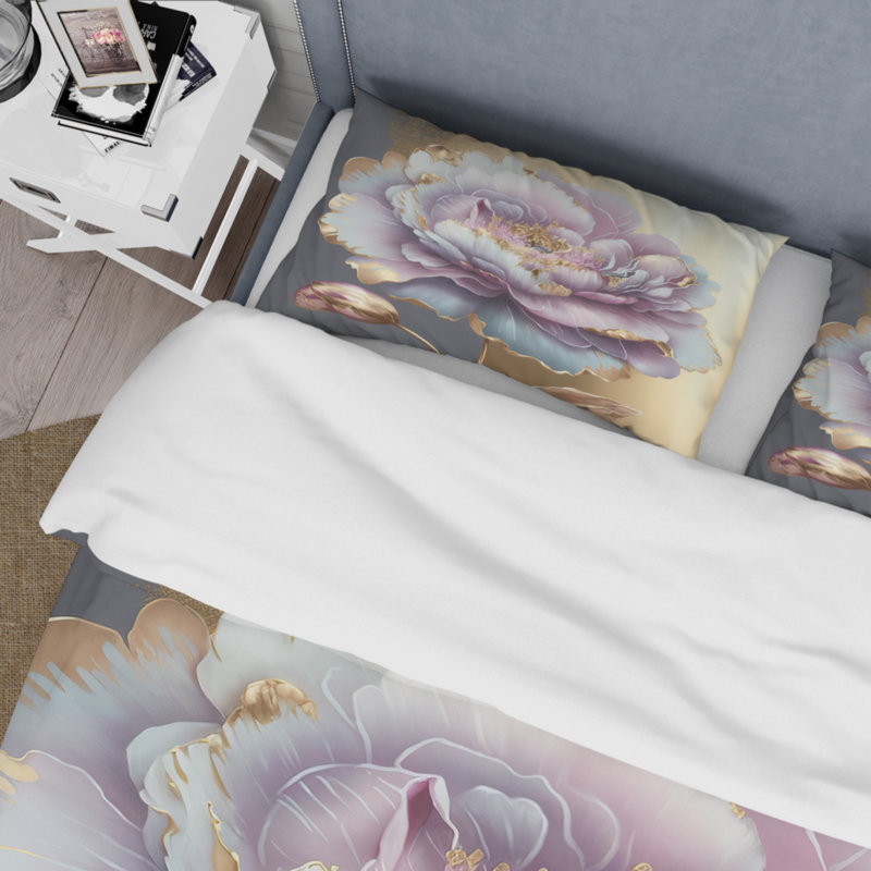 Ensemble de housse de couette en microfibre / polyester mauve simple, Housse de couette pour grand lit et 2 taies décor