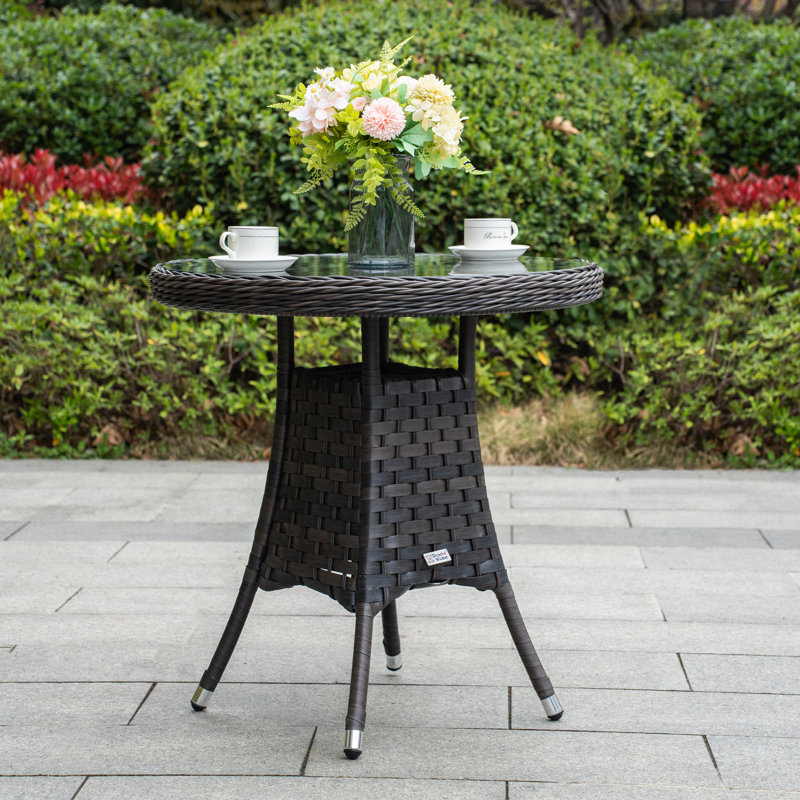 Wicker Round Outdoor Dining Table, Brown