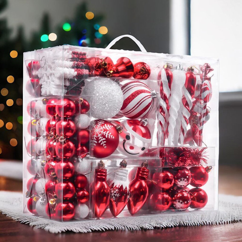 155-Piece Red and White Shatterproof Christmas Ornament Set