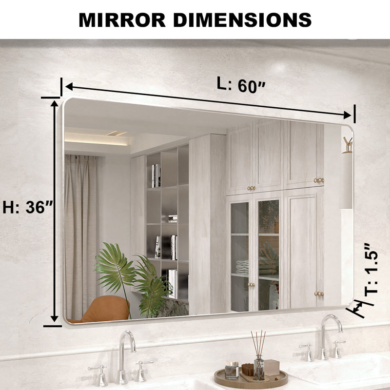 Vista 60 in. W x 36 in. H Rectangular Framed Wall Bathroom Vanity Mirror in Brushed Nickel, 36" x 60", Brushed Nickel