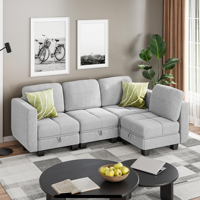 Fabric Corner Sectional, Light Grey, 4, 4