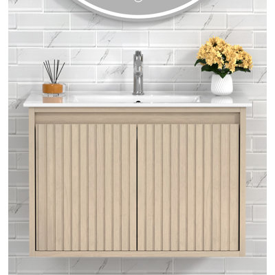 Mena 30" Wall-Mounted Single Vanity with Porcelain Top & Sink, Pre Assembled