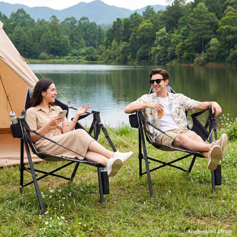 Chaise berçante de camping pliante avec appui-tête et repose-pieds amovible Norockescomce Hamac, 2