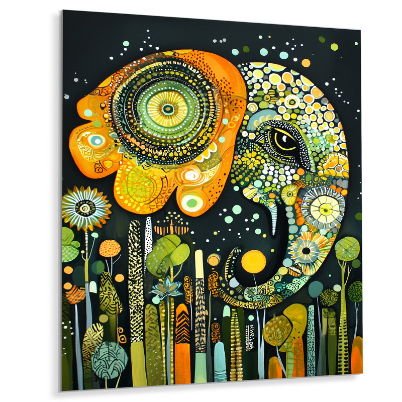Boho Elephant Collage Portrait I - Animals Metal Wall Decor, Elephant Metal Print, 20" H x 12" W