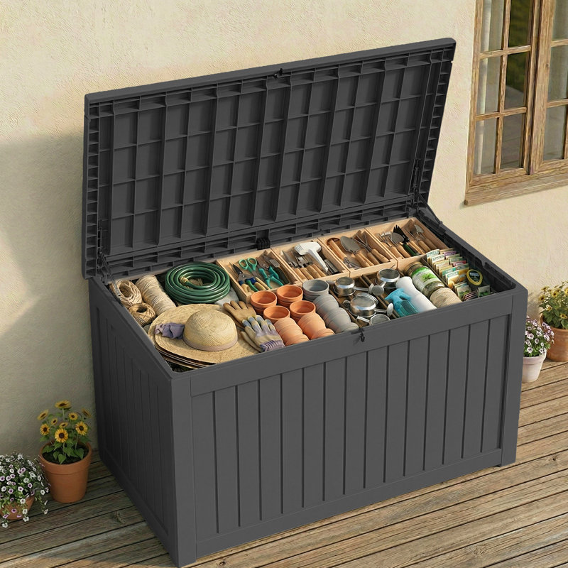 Emperic Design Water Resistant Resin Lockable Deck Box, 230, Black