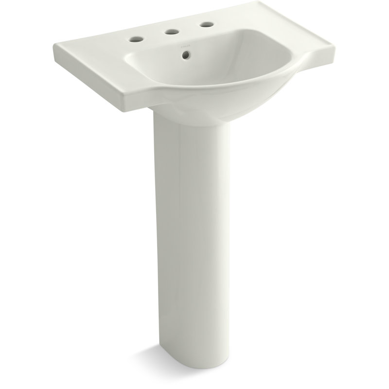 Veer™ Ceramic Pedestal Bathroom Sink with Overflow, Dune, 8" Centers, 35.5" H x 24" L x 18.25" W