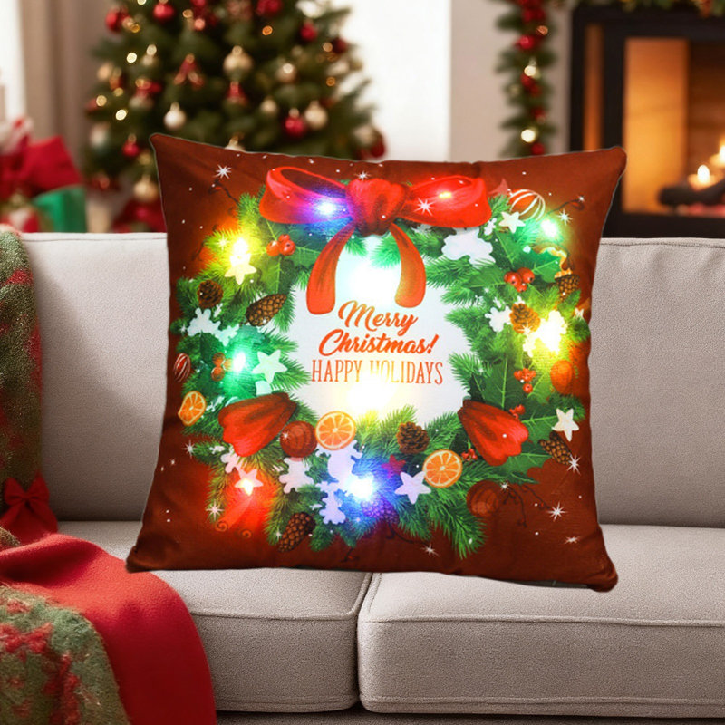 Coussins de Noël, cadeaux de Noël, lumières DEL, petits canapés imprimés, coussins, taies d'oreiller, B